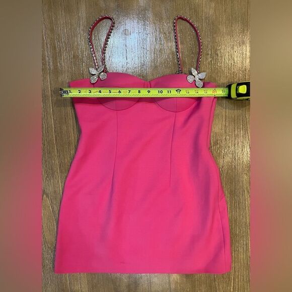 AREA Pink Mini Dress Crystal Embellished Size 10 Wool Blend Crepe - Picture 6 of 12